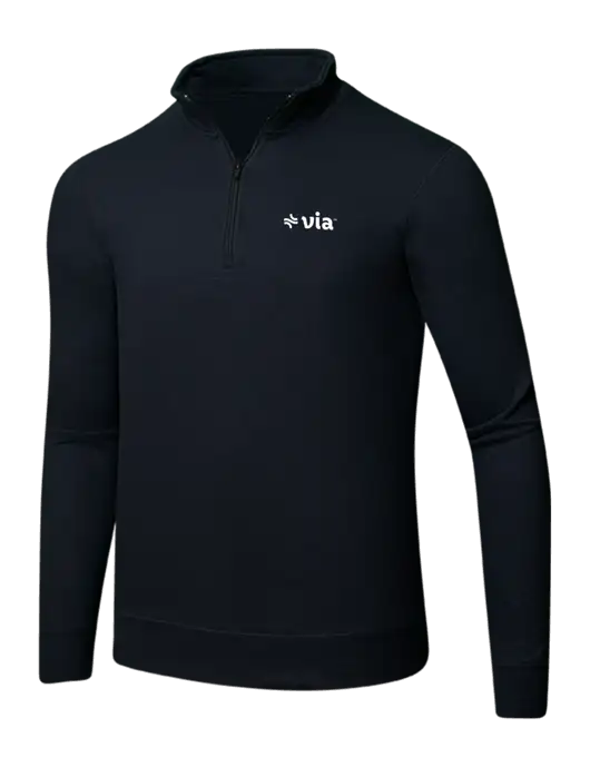 Jet Black 8.5 oz Ring Spun 1/4 Zip Pullover Sweatshirt w/Via Logo