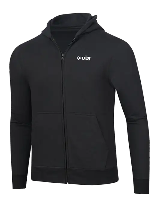 Jet Black 8.5 oz Ring Spun Zip Hooded Sweatshirt w/Via Logo
