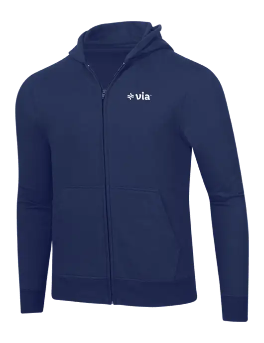 Navy 8.5 oz Ring Spun Zip Hooded Sweatshirt w/Via Logo