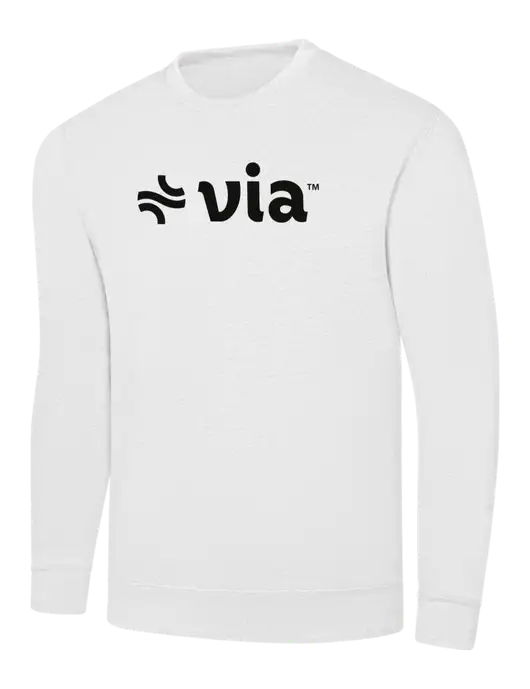 White 7.8 oz Ring Spun Crew Sweatshirt w/Via Logo