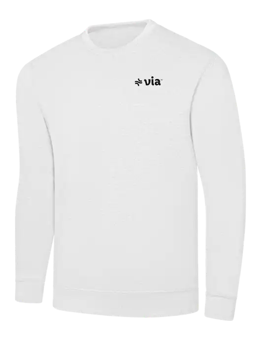 White 7.8 oz Ring Spun Crew Sweatshirt w/Via Logo