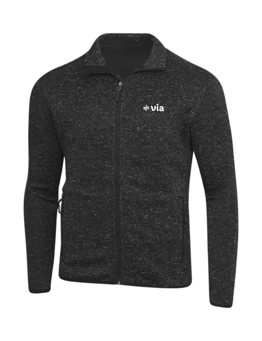 Black Heather Sweater Fleece Jacket w/Via Logo