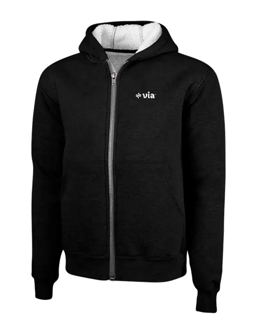 Cornerstone Black Heavyweight Sherpa Lined Hooded Fleece Jacket w/Via Logo