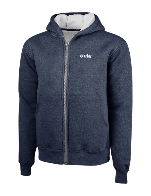 Cornerstone Navy Heavyweight Sherpa Lined Hooded Fleece Jacket w/Via Logo