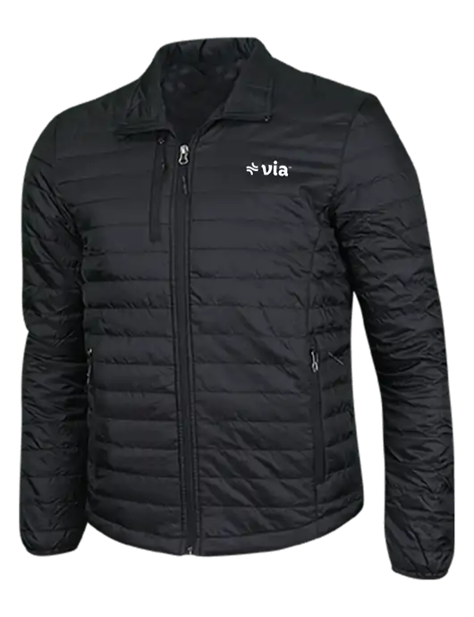 Deep Black Puffy Packable Jacket w/Via Logo