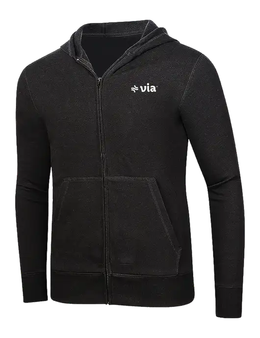 Full-Zip Black Heavyweight Hooded Sweatshirt w/Via Logo