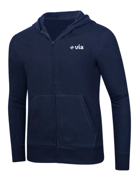 Full-Zip Navy Heavyweight Hooded Sweatshirt w/Via Logo