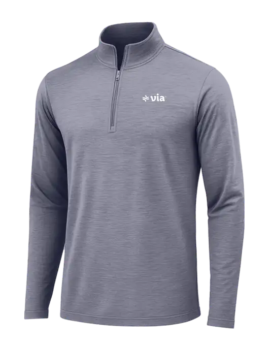 True Navy Heather Posicharge Tri-Blend Wicking 1/4 Zip Pullover w/Via Logo
