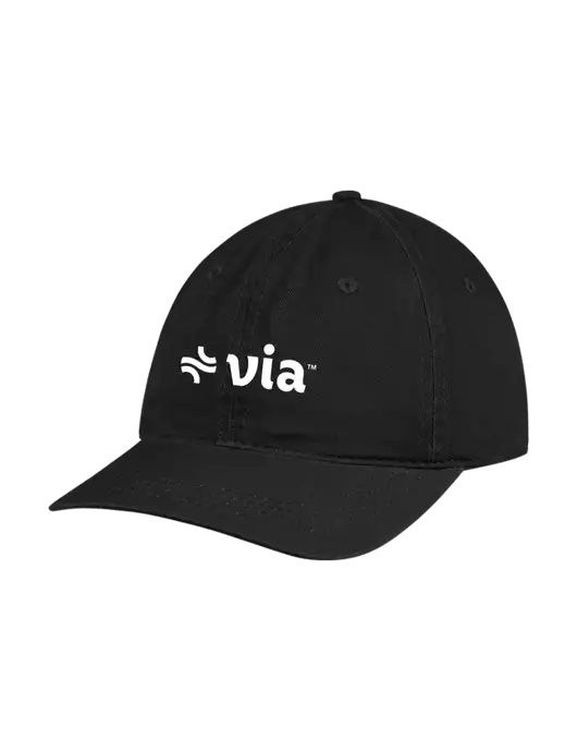 Garment Washed Unstructured Twill Black Cap w/Via Logo