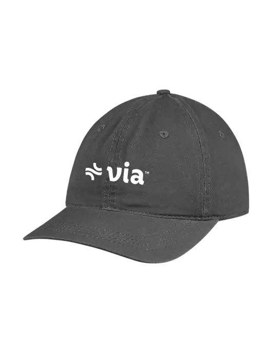 Garment Washed Unstructured Twill Charcoal Cap w/Via Logo