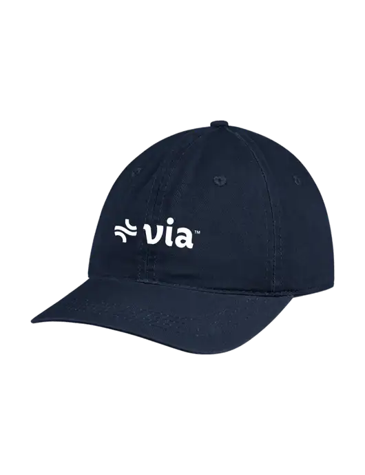 Garment Washed Unstructured Twill Navy Cap w/Via Logo