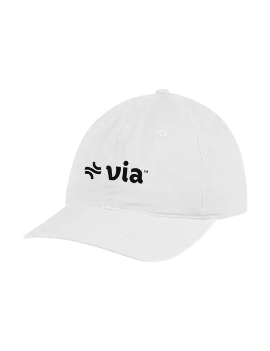 Garment Washed Unstructured Twill White Cap w/Via Logo