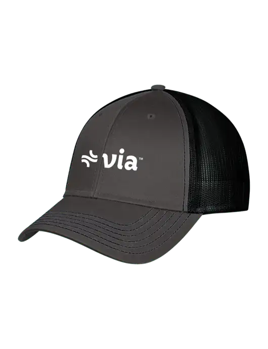 Charcoal & Black Mesh Trucker Cap Snap Back w/Via Logo