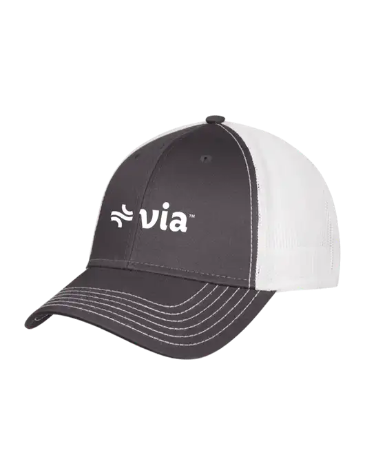 Dark Grey/White Mesh Trucker Cap Snap Back w/Via Logo