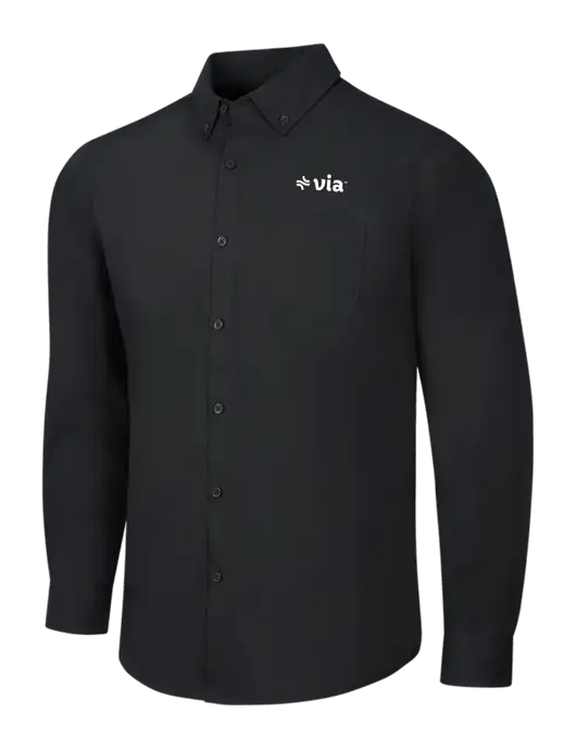 Black Long Sleeve Carefree Poplin Shirt w/Via Logo