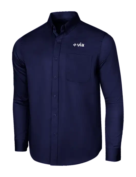 Long Sleeve Navy Superpro React Twill Shirt w/Via Logo