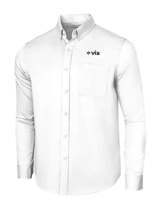 Long Sleeve White Superpro React Twill Shirt w/Via Logo