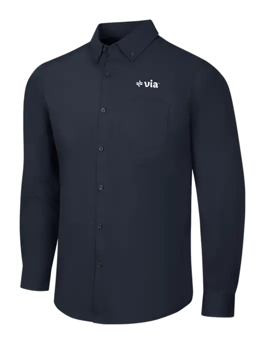 Navy Long Sleeve Carefree Poplin Shirt w/Via Logo