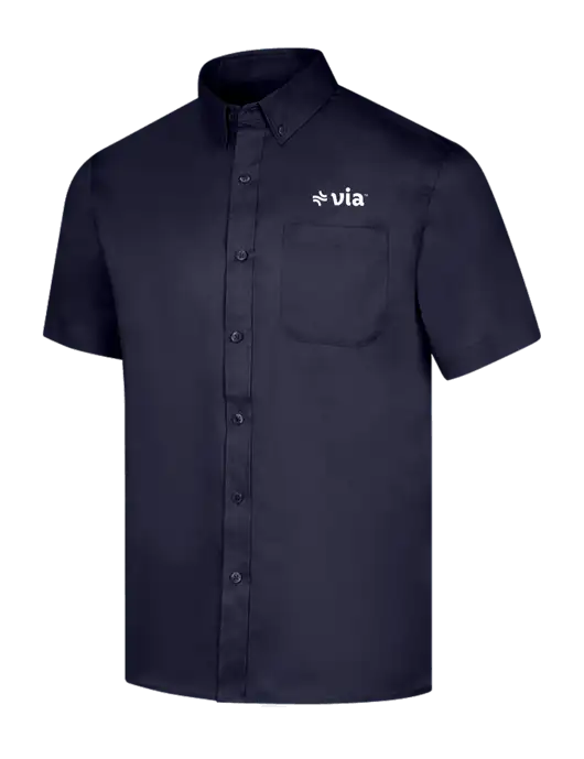 Short Sleeve Navy Superpro React Twill Shirt w/Via Logo