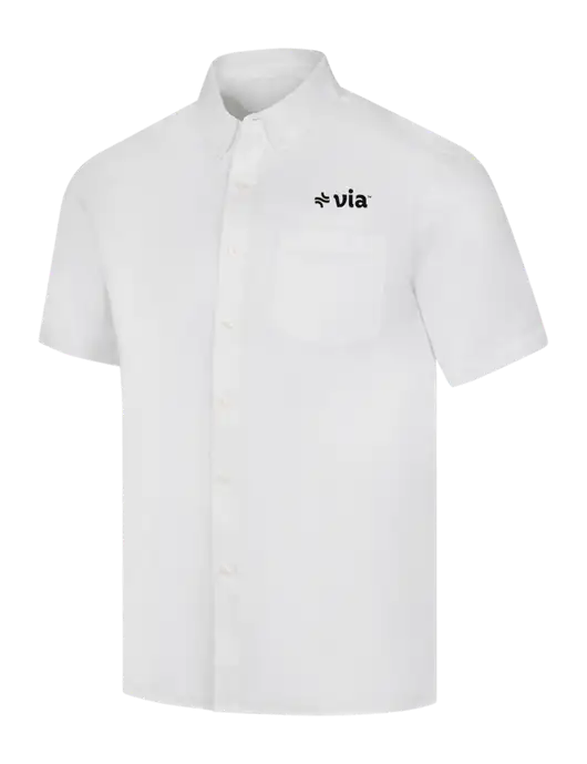 Short Sleeve White Superpro React Twill Shirt w/Via Logo