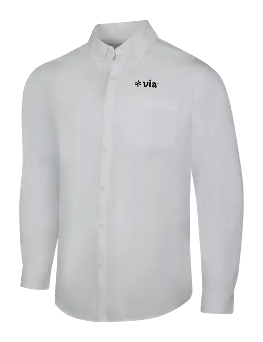 White Long Sleeve Carefree Poplin Shirt w/Via Logo
