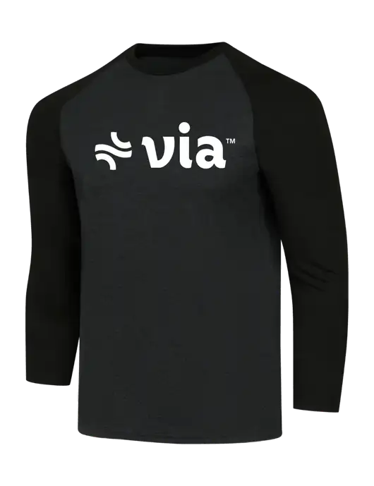 Simply Soft 3/4 Sleeve Black/Black Frost Ring Spun Cotton T-Shirt w/Via Logo