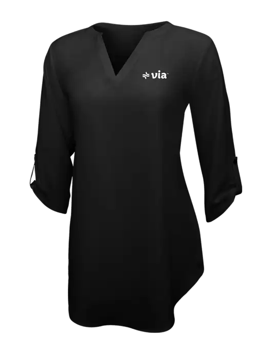Womens Black 3/4 Sleeve Tunic Blouse w/Via Logo