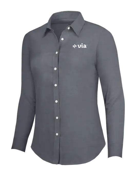Dark Grey Womens SuperPro Oxford Shirt w/Via Logo