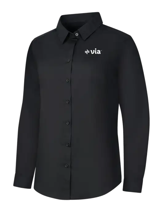 Womens Black Long Sleeve Carefree Poplin Shirt w/Via Logo