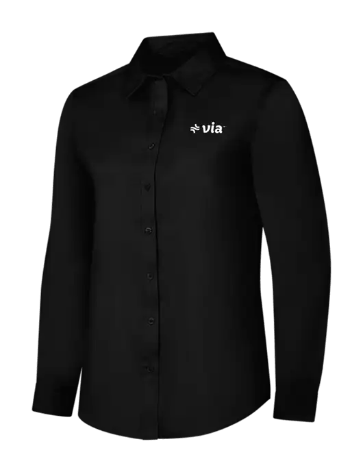 Womens Black Long Sleeve Superpro React Twill Shirt w/Via Logo