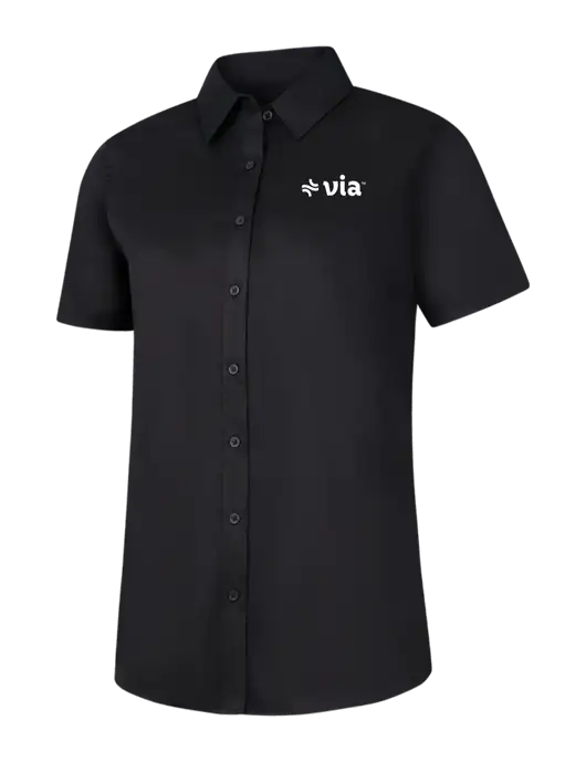 Womens Black Short Sleeve Superpro React Twill Shirt w/Via Logo