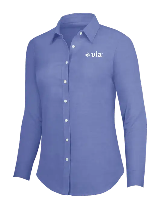 Navy Womens SuperPro Oxford Shirt w/Via Logo