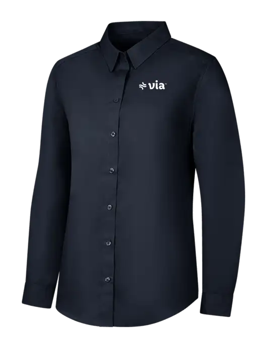 Womens River Blue Navy Long Sleeve Carefree Poplin Shirt w/Via Logo