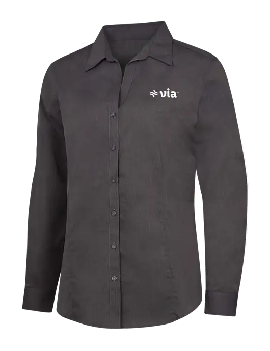 Womens Soft Black Crosshatch Easy Care Shirt w/Via Logo