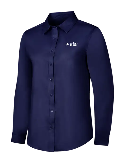 Navy Womens Long Sleeve Superpro React Twill Shirt w/Via Logo