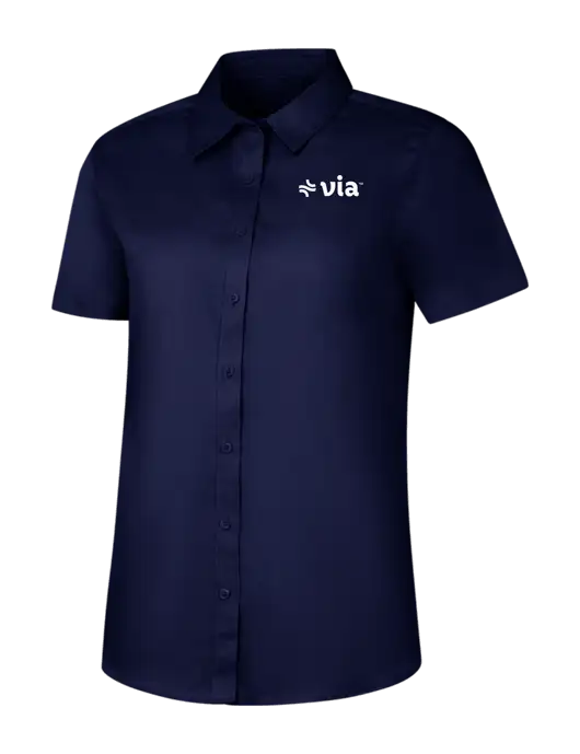 Womens Navy Short Sleeve Superpro React Twill Shirt w/Via Logo