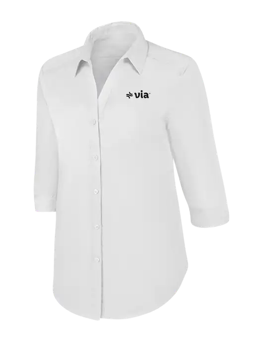Womens White 3/4 Sleeve Carefree Poplin Shirt w/Via Logo
