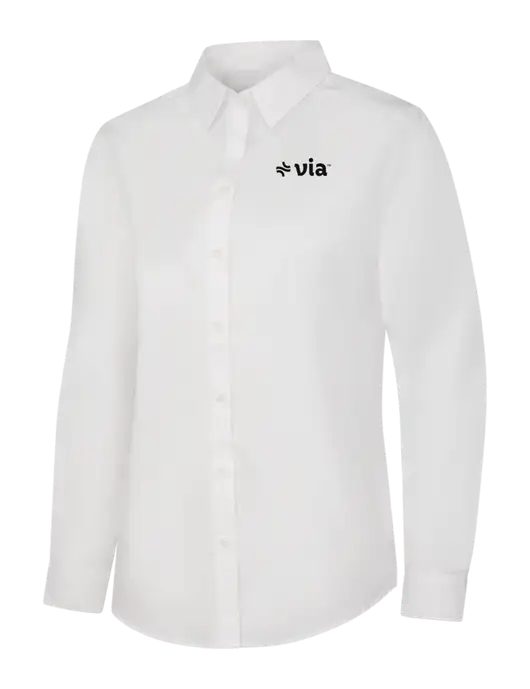 Womens White Long Sleeve Carefree Poplin Shirt w/Via Logo