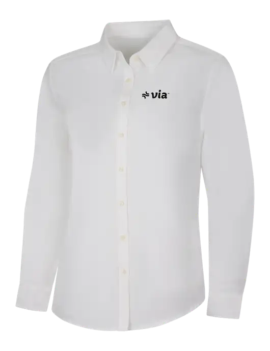 Womens White Long Sleeve Superpro React Twill Shirt w/Via Logo