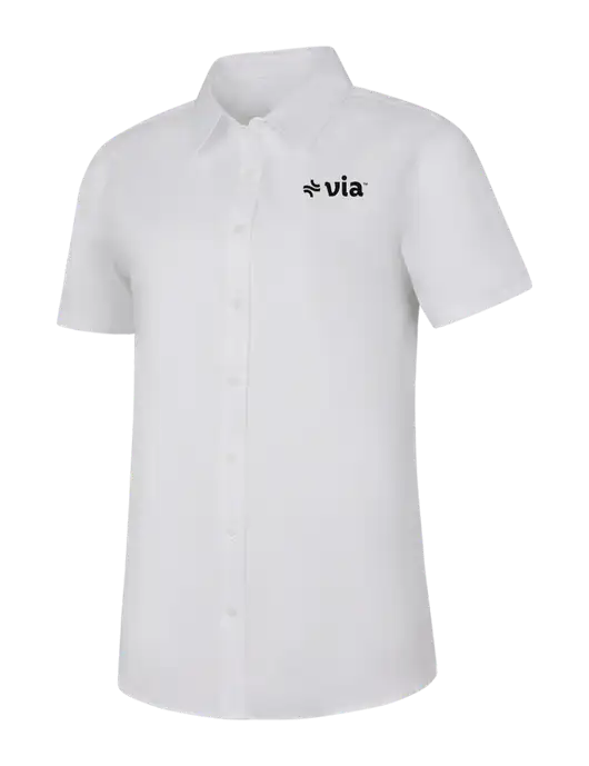 Womens White Short Sleeve Superpro React Twill Shirt w/Via Logo