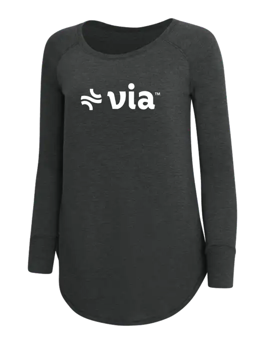 Womens Perfect Wide Collar Tunic Tri-Blend Black Frost 4.5 oz T-Shirt w/Via Logo