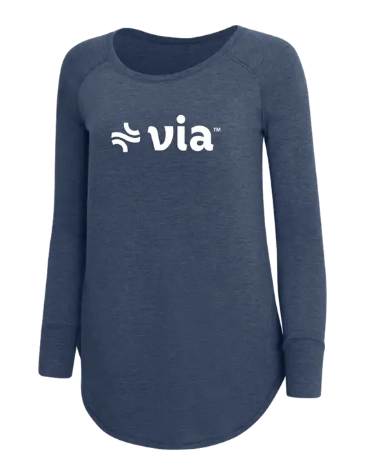 Womens Perfect Wide Collar Tunic Tri-Blend Navy Frost 4.5 oz T-Shirt w/Via Logo