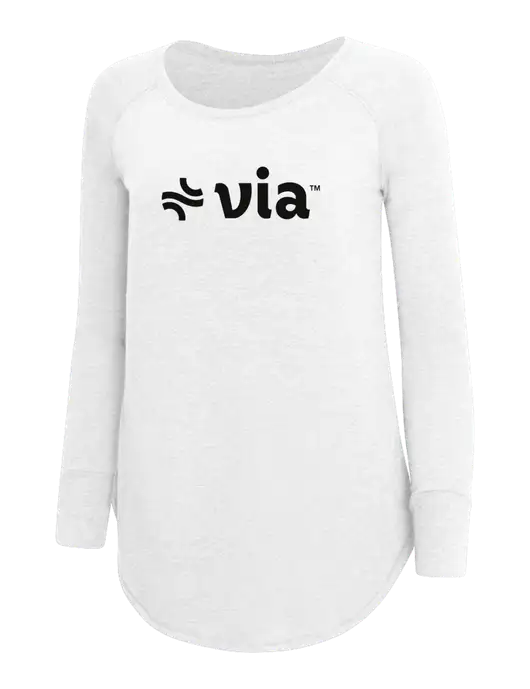 Womens Perfect Wide Collar Tunic Tri-Blend White 4.5 oz T-Shirt w/Via Logo