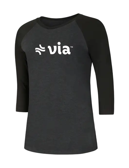 Womens Simply Soft 3/4 Sleeve Black/Black Frost Ring Spun Cotton T-Shirt w/Via Logo