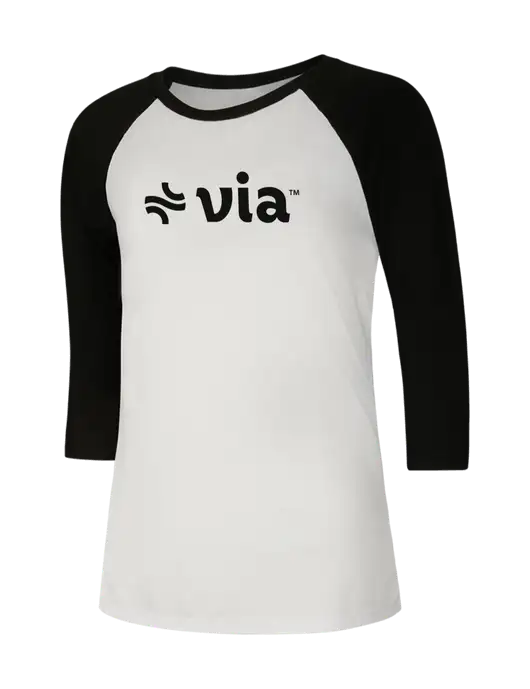 Womens Simply Soft 3/4 Sleeve Black/White Ring Spun Cotton T-Shirt w/Via Logo