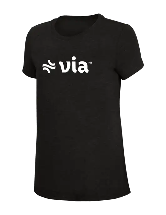 Womens Simply Soft Black 4.5oz Poly/Combed Ring Spun Cotton T-Shirt w/Via Logo