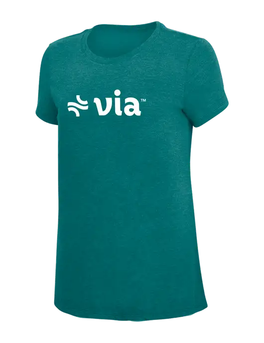 Womens Simply Soft Heathered Dark Teal 4.5oz  Poly/Combed Ring Spun Cotton T-Shirt w/Via Logo