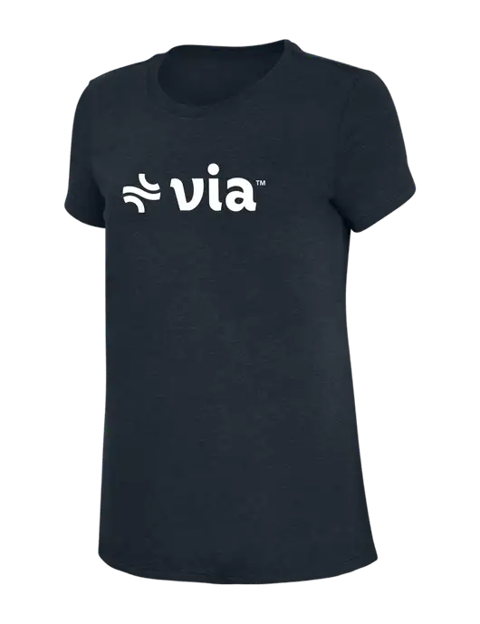Womens Simply Soft Navy 4.5oz Poly/Combed Ring Spun Cotton T-Shirt w/Via Logo