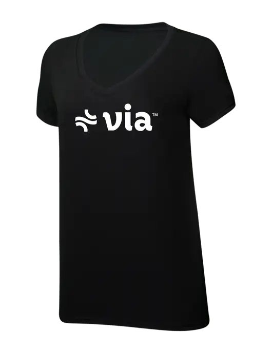 Womens Simply Soft V-Neck Black 4.5oz  Poly/Combed Ring Spun Cotton T-Shirt w/Via Logo