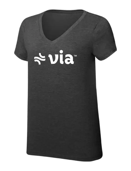 Womens Simply Soft V-Neck Black Frost 4.5oz  Poly/Combed Ring Spun Cotton T-Shirt w/Via Logo